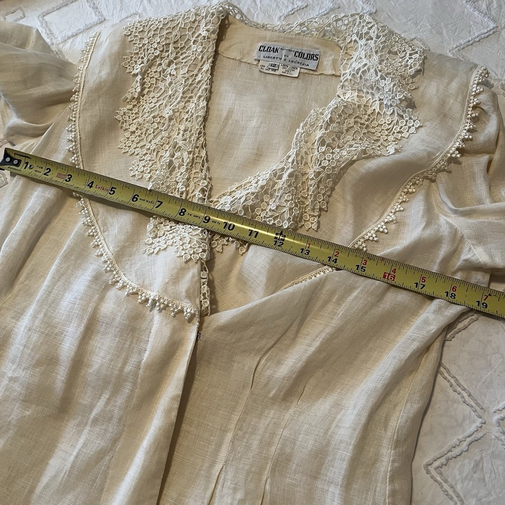 VTG 80s Victorian Revival Linen Blouse Sz 12 (Med) Edwardian Statement Poetcore - Picture 10 of 12